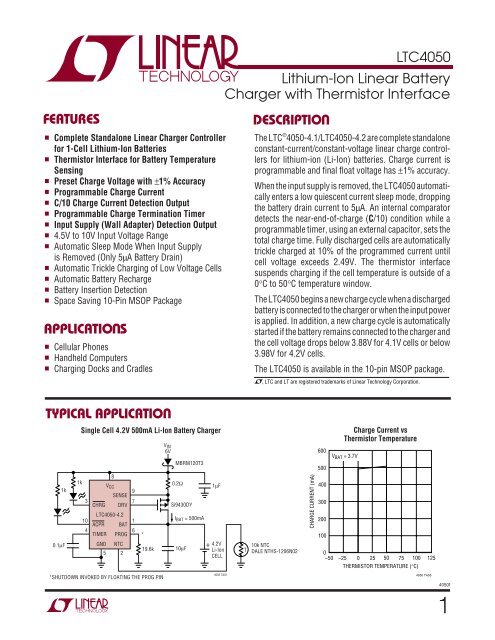 LTC4050 - Lithium-Ion Linear Battery Charger ... - Linear Technology