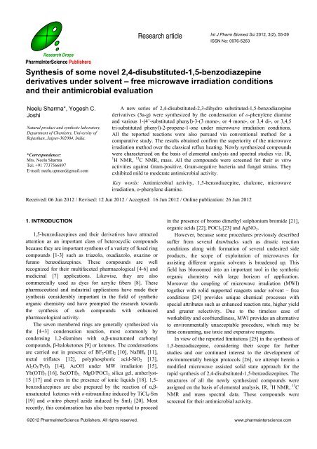 Synthesis of some novel 2,4-disubstituted-1,5-benzodiazepine ...