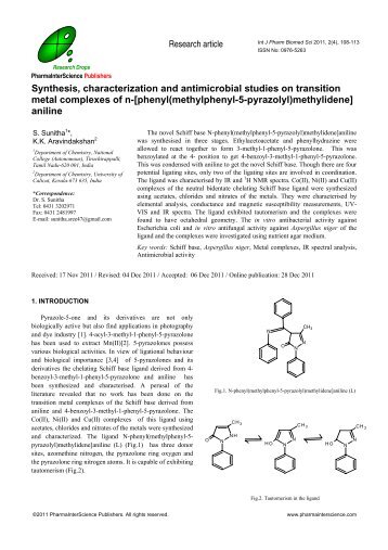 Synthesis, characterization and antimicrobial studies on transition ...
