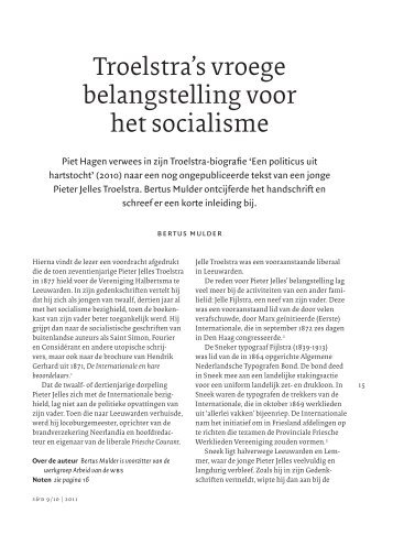 Troelstra's vroege belangstelling voor het socialisme