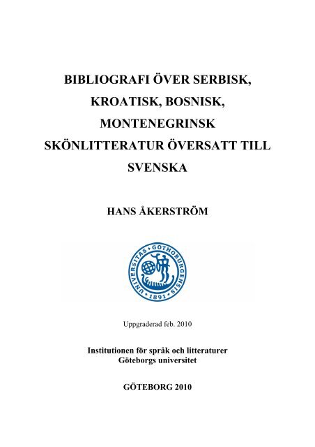 Bibliografi Over Serbisk Kroatisk Bosnisk Slaviska Sprak