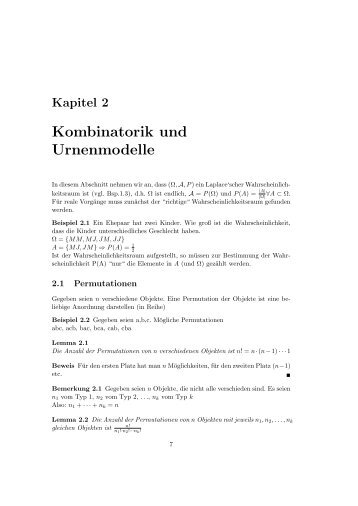 Kombinatorik und Urnenmodelle