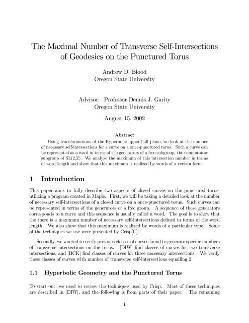 The Maximal Number of Transverse Self-Intersections of Geodesics ...