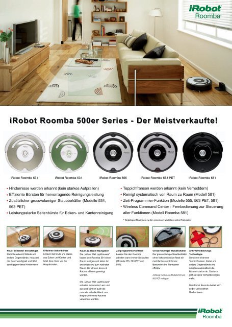 Spezifikationen iRobot Roomba Modelle 2010