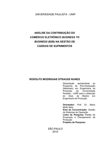 AnÃ¡lise da ContribuiÃ§Ã£o do ComÃ©rcio EletrÃ´nico Business to ... - Unip