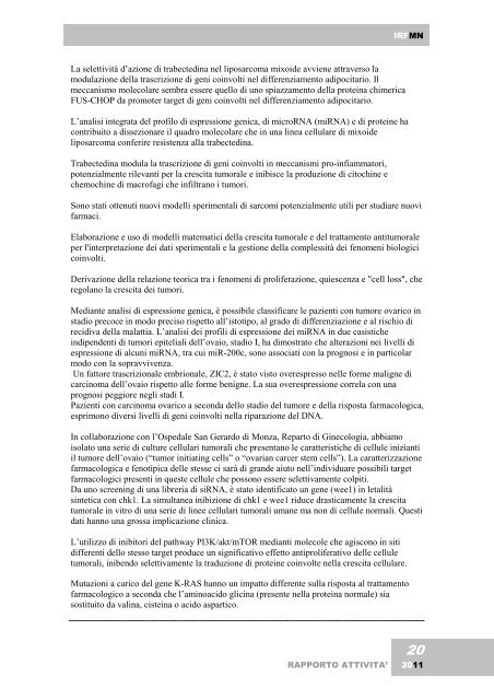 rapporto attivita - Istituto di Ricerche Farmacologiche Mario Negri