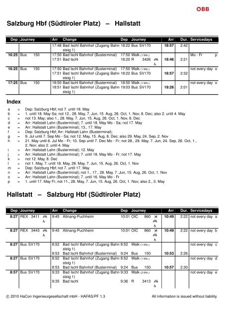 Your Personal Timetable SalzburgHbf(S¨udtirolerPlatz) – Hallstatt