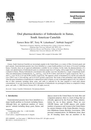 Oral pharmacokinetics of fenbendazole in llamas, South ... - Elmu