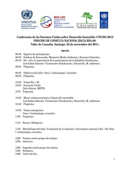 Agenda talleres consultivos Riomas20 - Ministerio de Medio Ambiente
