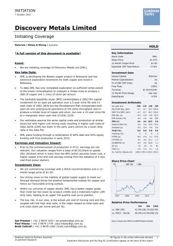 Goldman Sachs Investor Research - Discovery Metals Limited