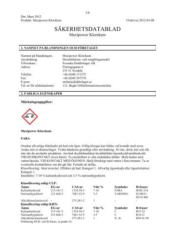 SÃKERHETSDATABLAD - Diskbolaget