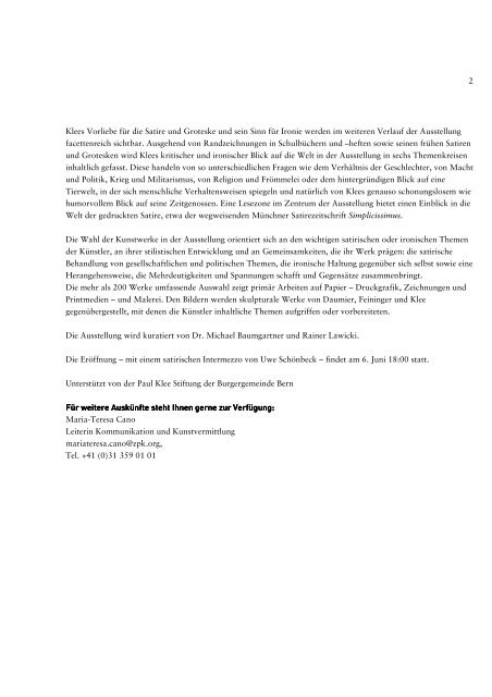 Medienmitteilung (PDF) - Zentrum Paul Klee