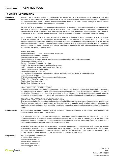 MSDS - Taski R2L Plus 2010 - Melbourne Cleaning Supplies