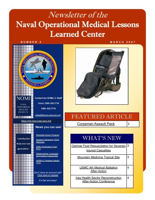 NOMLL - NAVAL OPERATIONAL MEDICAL LESSONS LEARNED