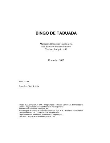 BINGO DE TABUADA - Unesp