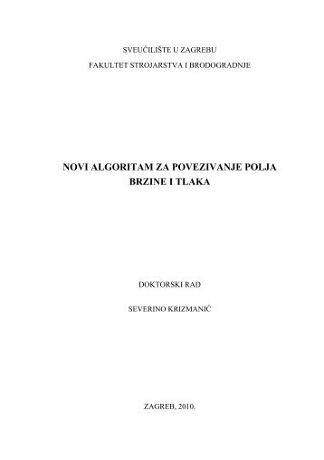 novi algoritam za povezivanje polja brzine i tlaka - FSB - SveuÄiliÅ¡te ...