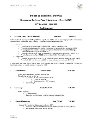 ETP-ZEPCG#22 AGENDA 23June08 v2 - Zero Emissions Platform