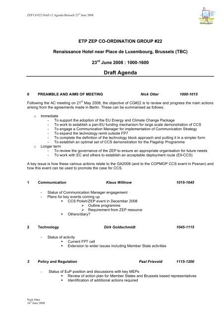 ETP-ZEPCG#22 AGENDA 23June08 v2 - Zero Emissions Platform