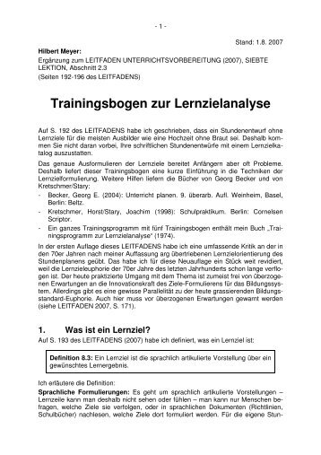 Trainingsbogen zur Lernzielanalyse