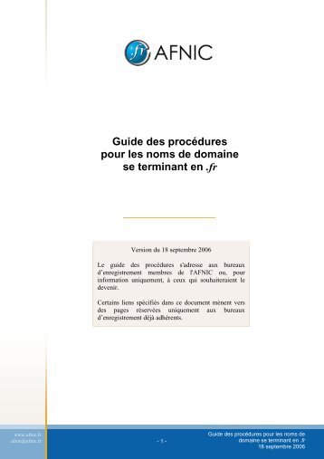 Guide des procÃ©dures pour les noms de domaine .fr - Afnic