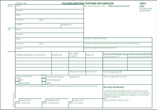 tulldeklaration/customs declaration cn23 - Internwebben