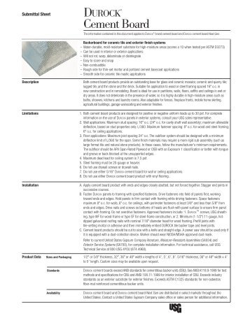 Durock Cement Submittal CB399 - Huttig Building Products