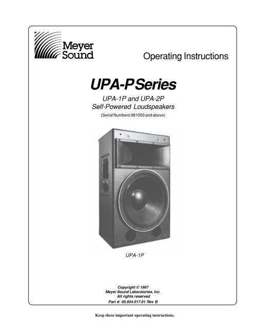 Operating Instructions - Meyer Sound Laboratories Inc.