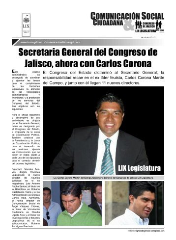 Secretaria General del Congreso de Jalisco, ahora con Carlos Corona