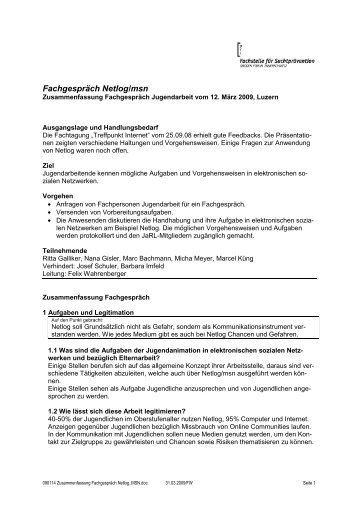 Zusammenfassung Fachgespräch Netlog_MSN - JaRL