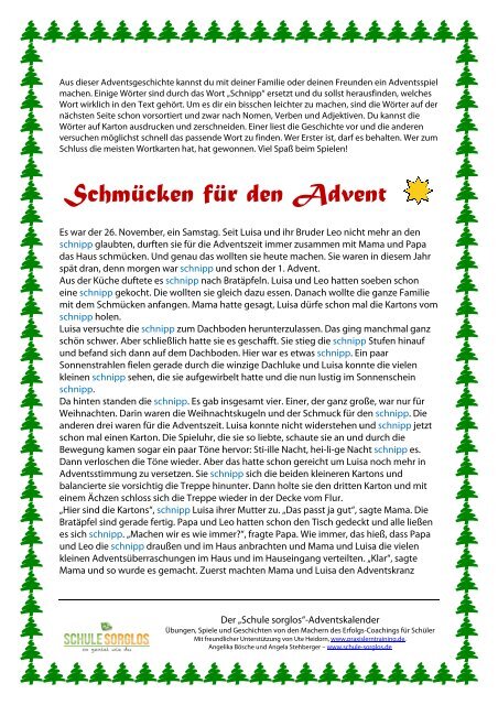 Aus der heutigen Adventsgeschichte - Schule sorglos