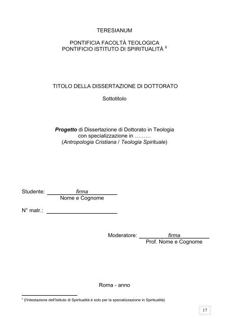 Lo schema ragionato da presentare per la ... - Teresianum