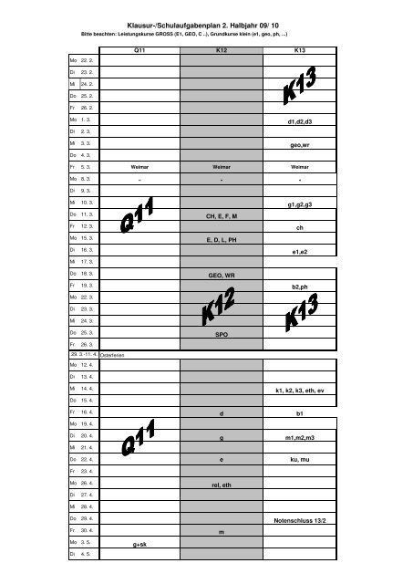 Klausur-/Schulaufgabenplan 2. Halbjahr 09/ 10