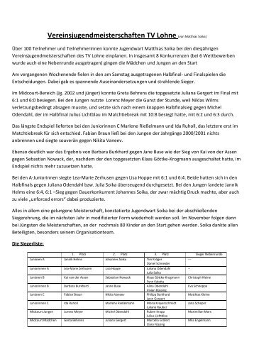 Vereinsjugendmeisterschaften TV Lohne - NTV Region Oldenburger ...