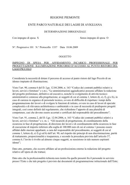 Impegno di spesa per affidamento incarico professionale 