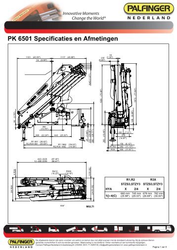 PK 6501 Specificaties en Afmetingen - Palfinger