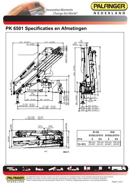 PK 6501 Specificaties en Afmetingen - Palfinger