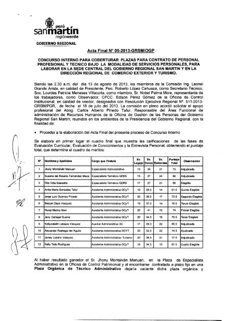 Resultado Final - Gobierno Regional de San MartÃ­n