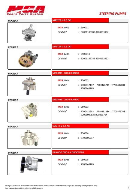 STEERING PUMPS - MGA SPARE PART SYSTEM