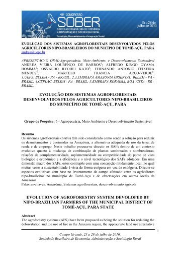 evoluÃ§Ã£o dos sistemas agroflorestais desenvolvidos pelos - SOBER