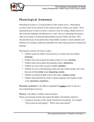 Phonological Awareness - The Literacy Connection - Wake County ...