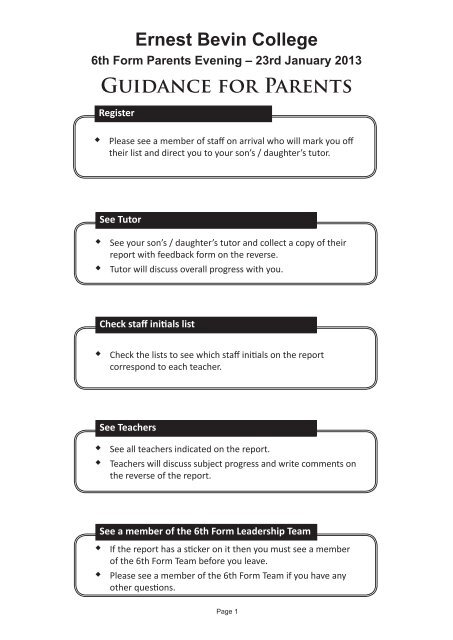 Sixth Form Parents Handbook - Ernest Bevin College