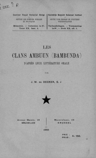 DE DECKER, M. Les clans Ambuun (Bambunda)