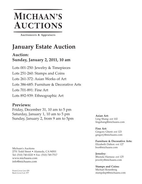 Sunday, January 2, 2011, 10 am - Michaan's Auctions