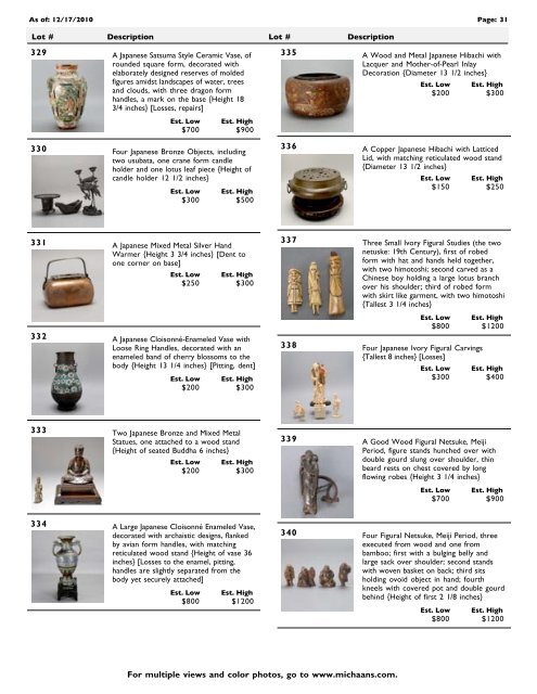 Sunday, January 2, 2011, 10 am - Michaan's Auctions