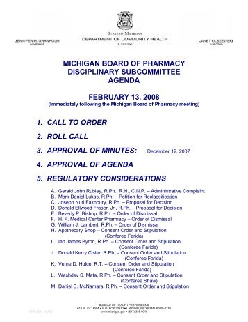 MICHIGAN BOARD OF PHARMACY DISCIPLINARY SUBCOMMITTEE