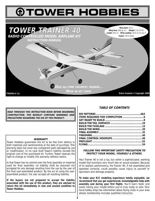 Tower Hobbies Tower Trainer 40 Kit Manual V1.0