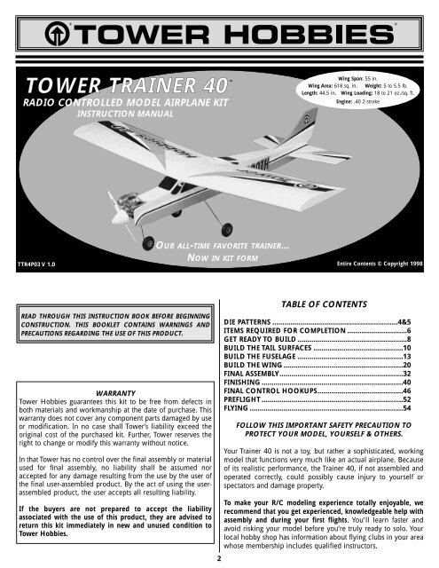 Tower Hobbies Tower Trainer 40 Kit Manual V1.0