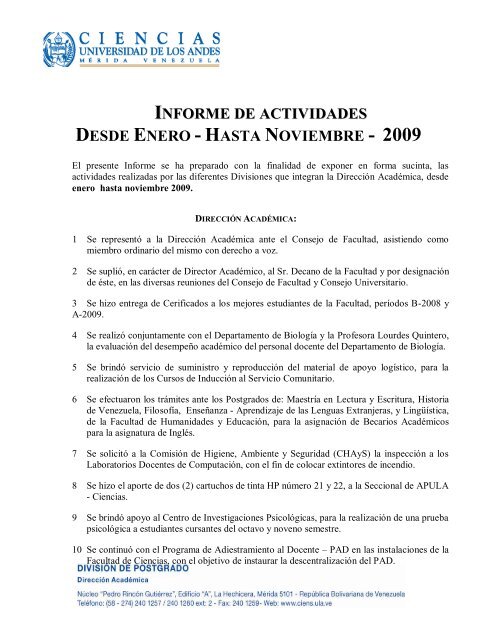 informe de actividades desde enero - hasta noviembre - 2009