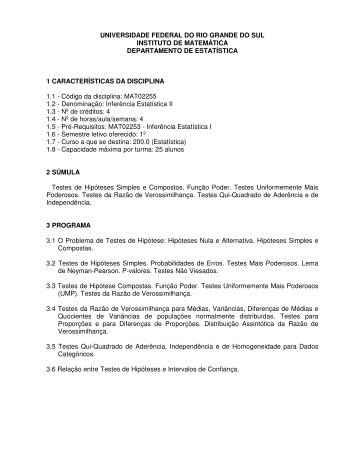 Inferência Estatística II - Instituto de Matemática - UFRGS