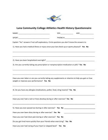Luna Community College Athletics Health History Questionnaire